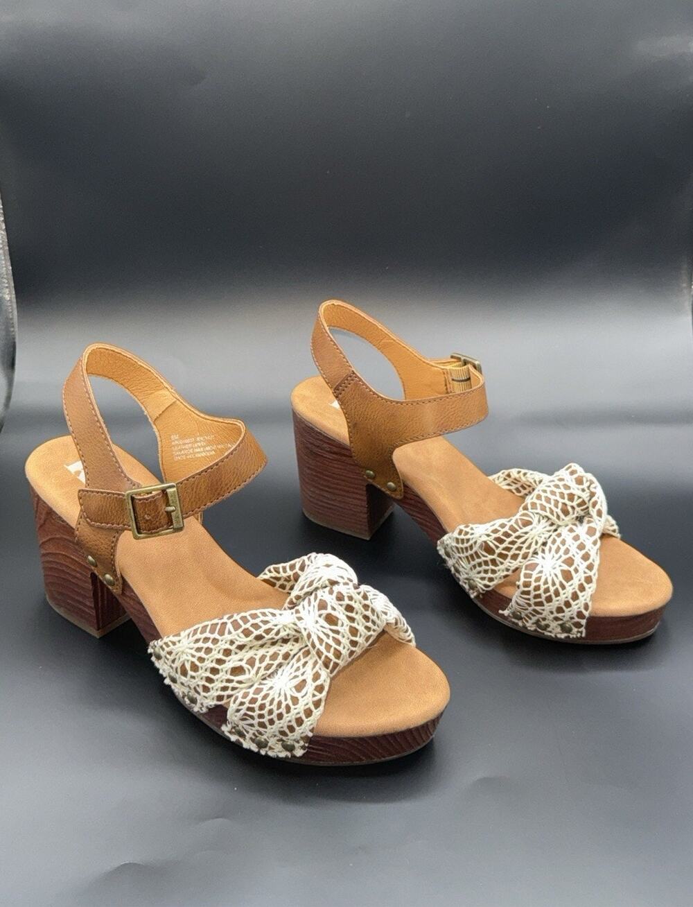 Korks-Ease Natalia- Crochet Knit Platform Block Heel Sandals Leather Size 8